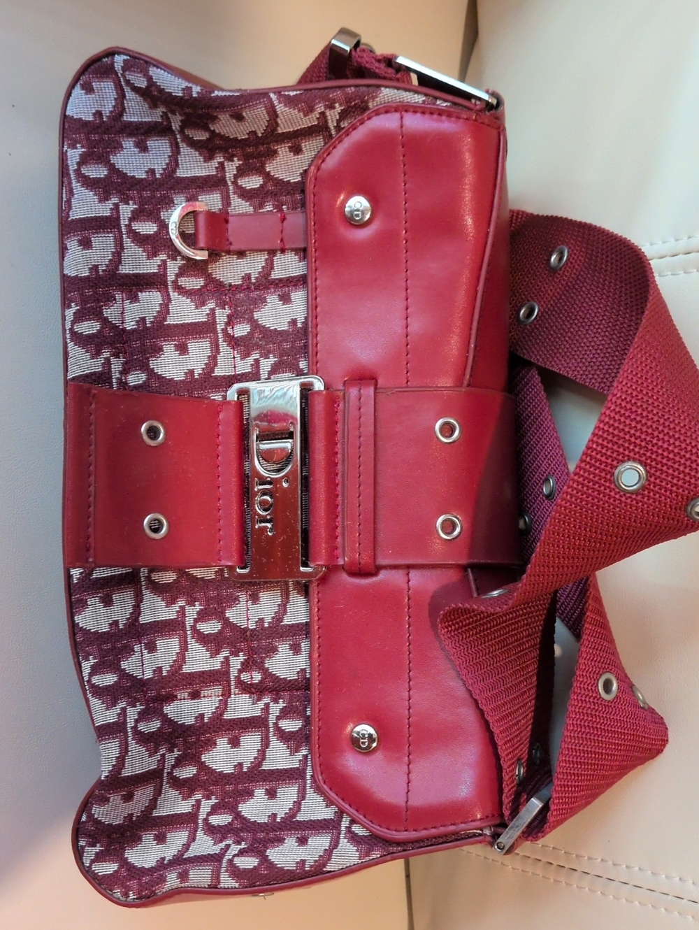 Dior Burgundy Monogram Canvas & Leather Shoulder Bag